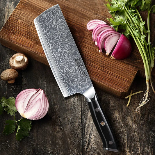 Couteau japonais Nakiri en acier Damas - Manche en résine G10