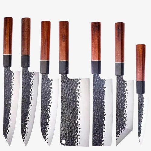 Set de Sept Couteaux Japonais en Acier Damas - Collection Yasuko