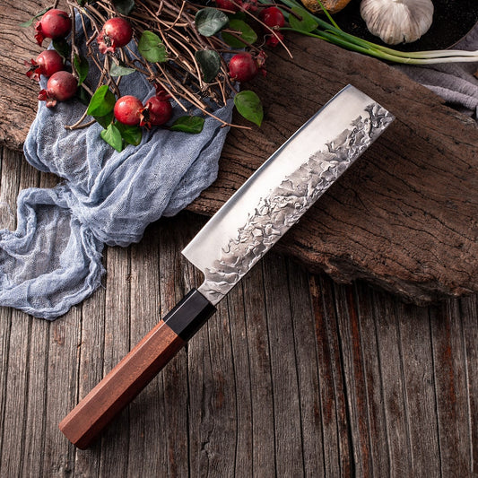 Couteau japonais Nakiri en acier Damas - Manche en bois de wengé