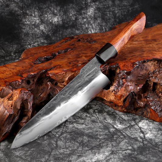 Couteau japonais Gyuto forgé à la main en acier Damas - Manche en bois de buis et ébène