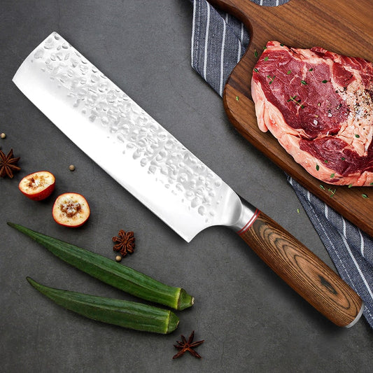 Couteau japonais Nakiri en acier Damas - Manche en bois de wengé