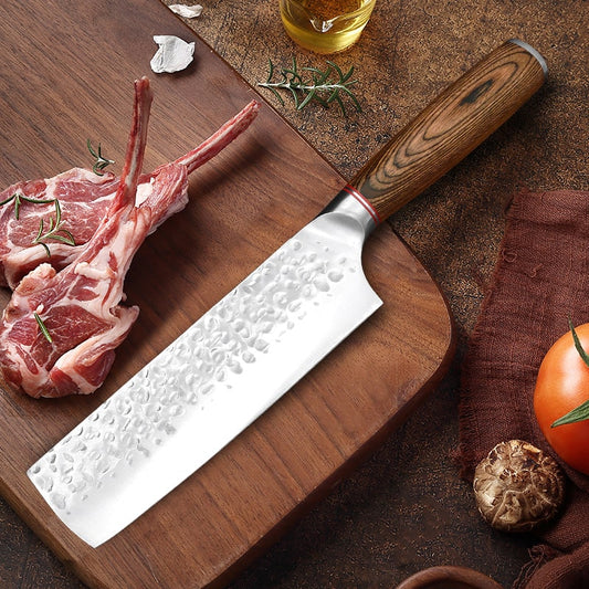 Couteau japonais Nakiri en acier Damas - Manche en bois de wengé