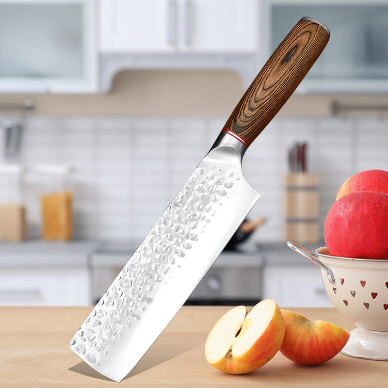 Couteau japonais Nakiri en acier Damas - Manche en bois de wengé