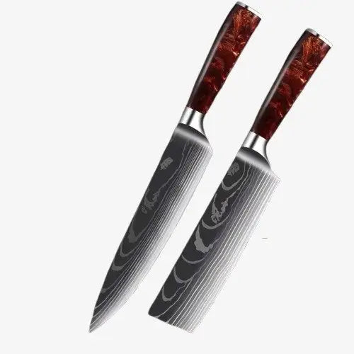 Set de deux Couteaux Japonais Gyuto, Nakiri en Acier Damas - Chef Takumi - Ruby Wood