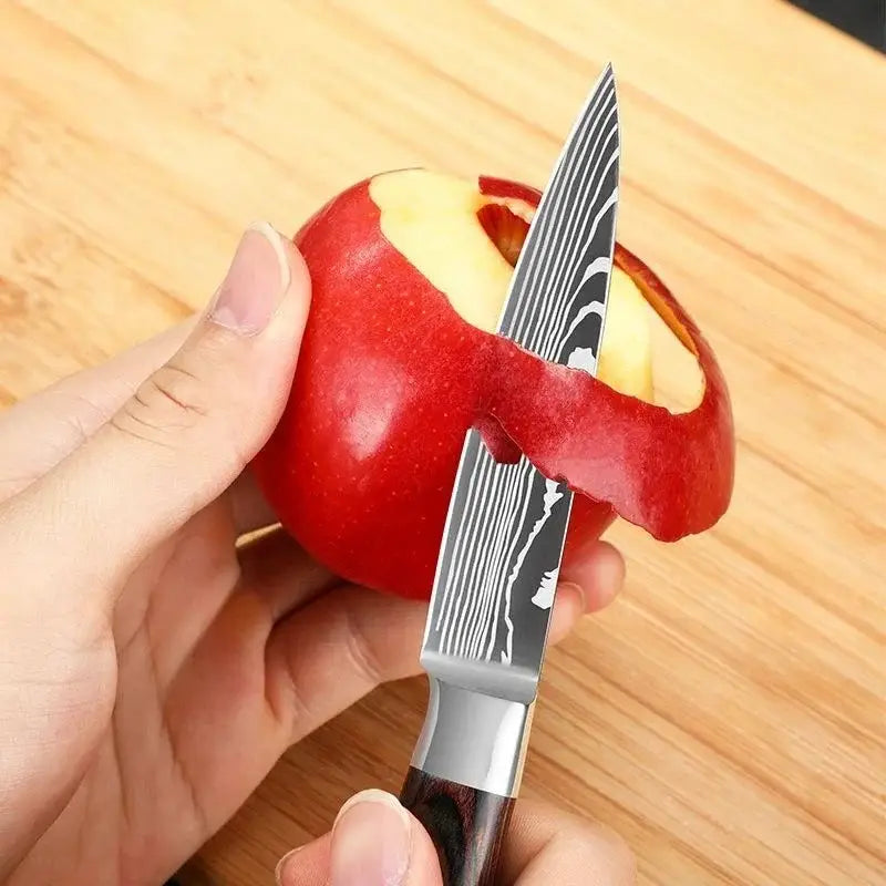 Set de Trois Couteaux Japonais Gyuto, Santoku, Petty en Acier Damas - Chef Takumi - Natural Teak