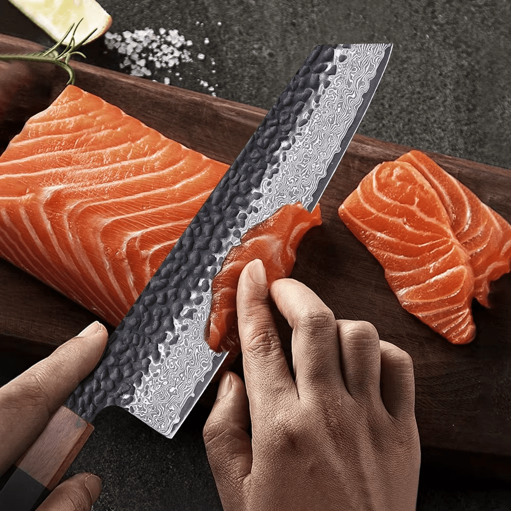 Couteau Japonais Kiritsuke en Acier Damas - Manche en bois de rose