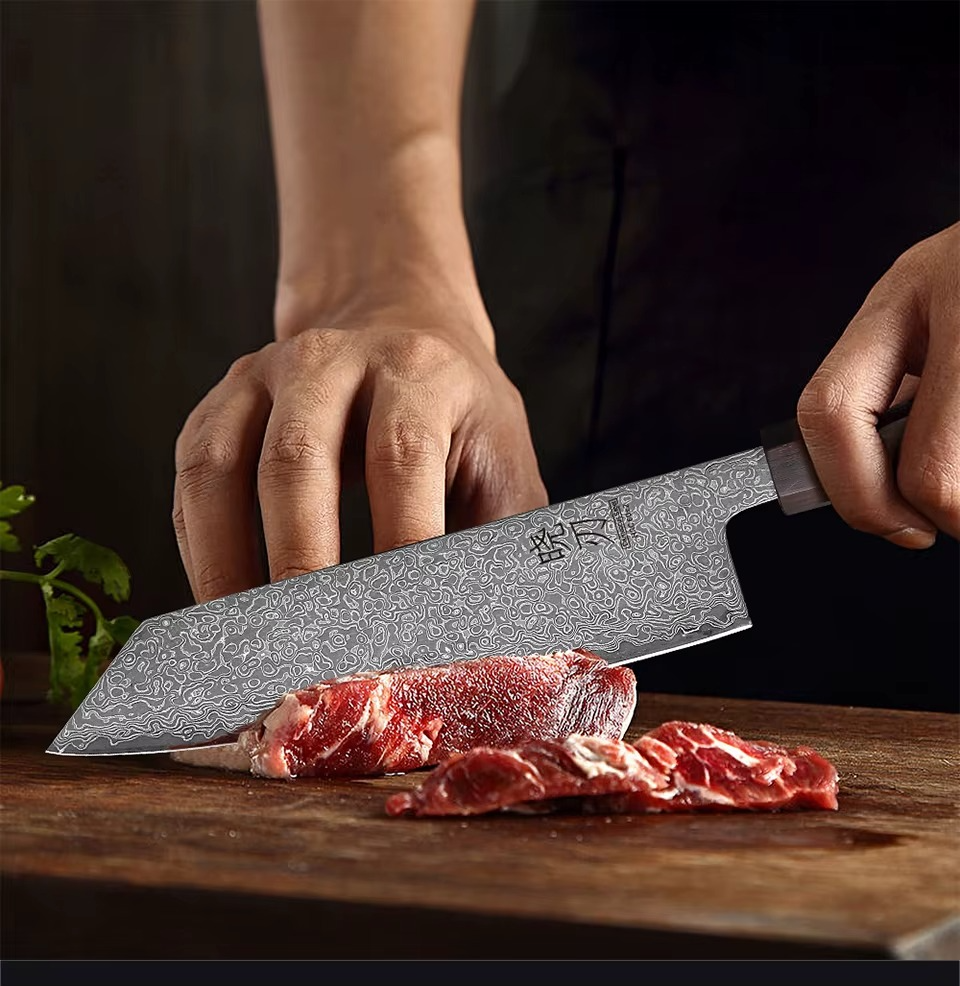 Couteau Japonais Kiritsuke en Acier Damas - Manche en bois de rose et ébène