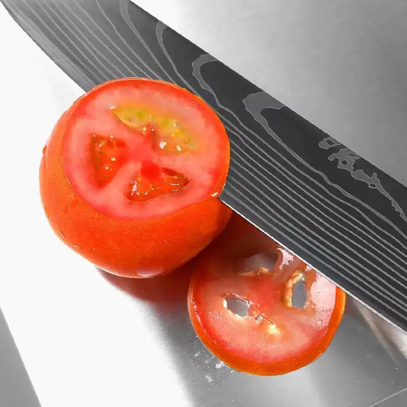 Couteau Japonais Santoku en Acier Damas - Chef Takumi - Ruby Wood