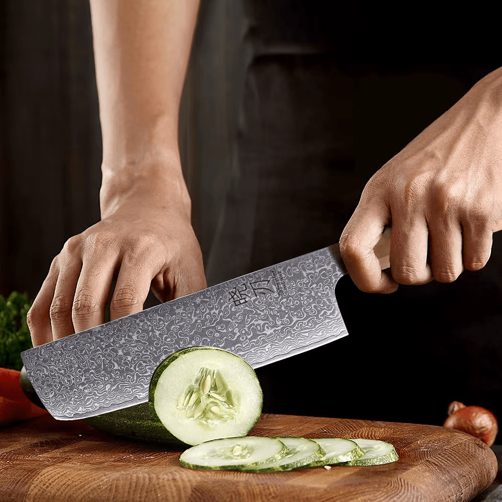 Couteau japonais Nakiri forgé à la main en acier Damas - Manche en bois d’olivier