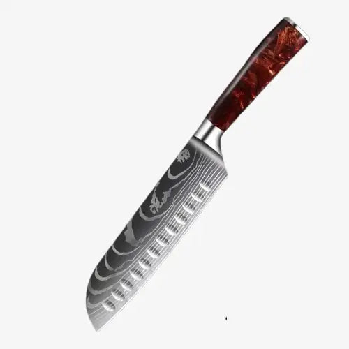 Couteau Japonais Santoku en Acier Damas - Chef Takumi - Ruby Wood