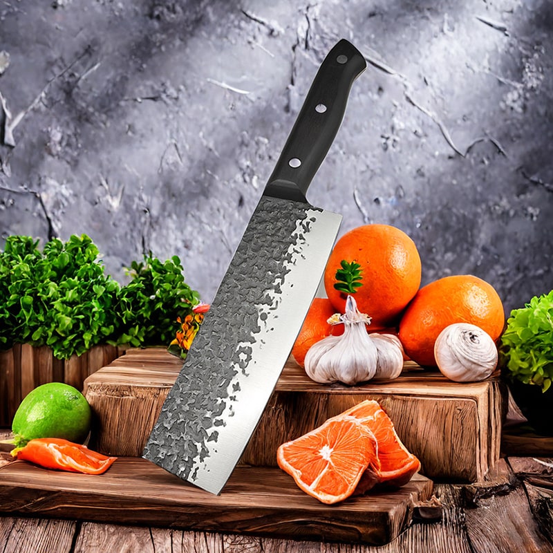 Set de deux couteaux japonais Kiritsuke, Nakiri en acier Damas - Manche en bois d'ébène