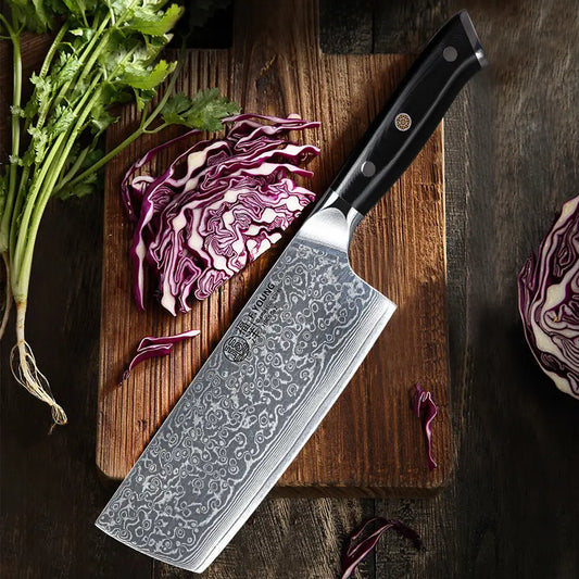 Couteau japonais Nakiri en acier Damas - Manche en résine G10