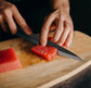 Set de trois couteaux japonais Santoku, Nakiri et Kiritsuke en acier damas