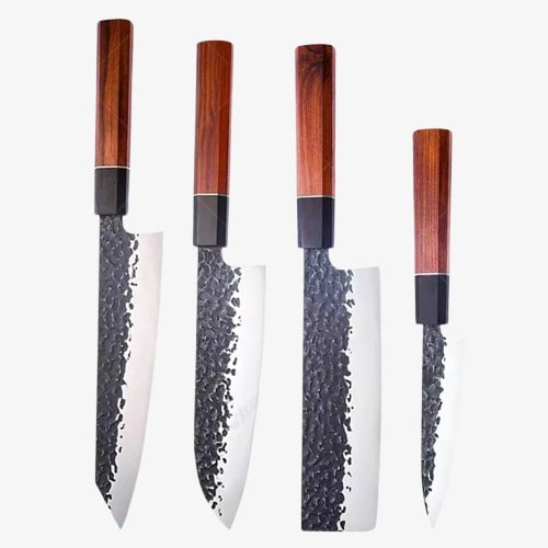 Set de Quatre Couteaux Japonais Gyuto, Kiritsuke, Nakiry, Petty en Acier Damas - Collection Yasuko