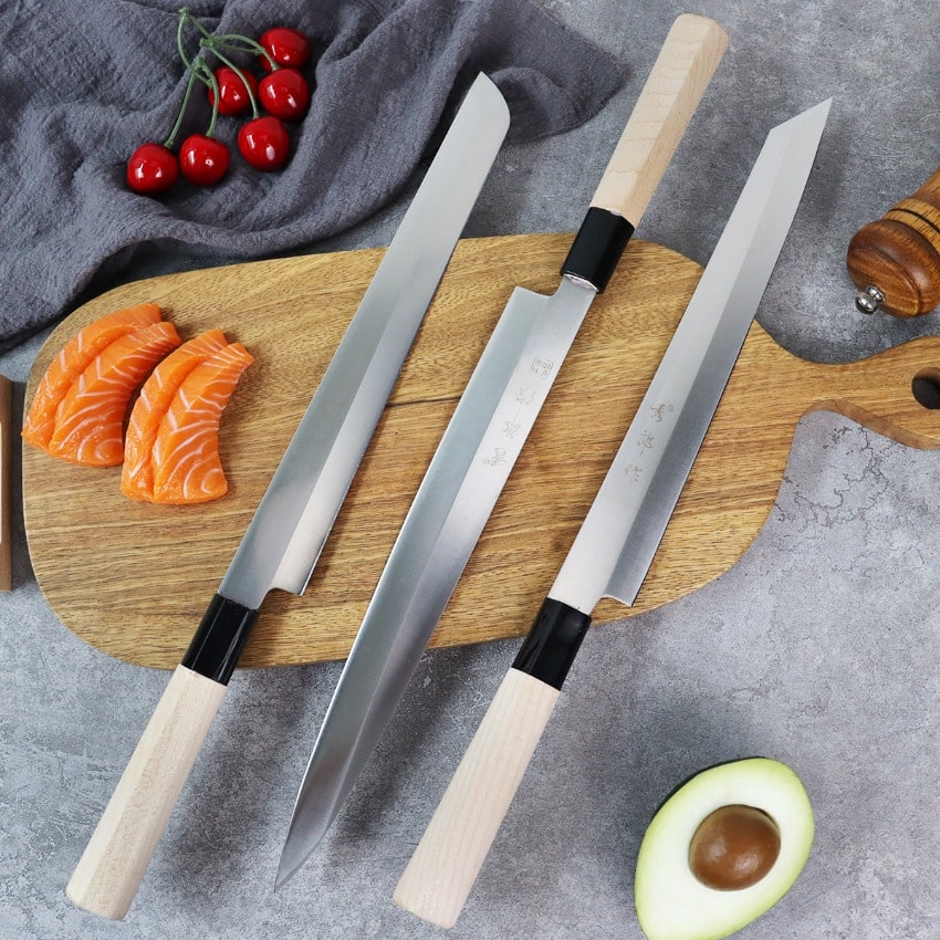 Set de trois couteaux japonais pour Sushi et Sashimi  - Manche en chêne