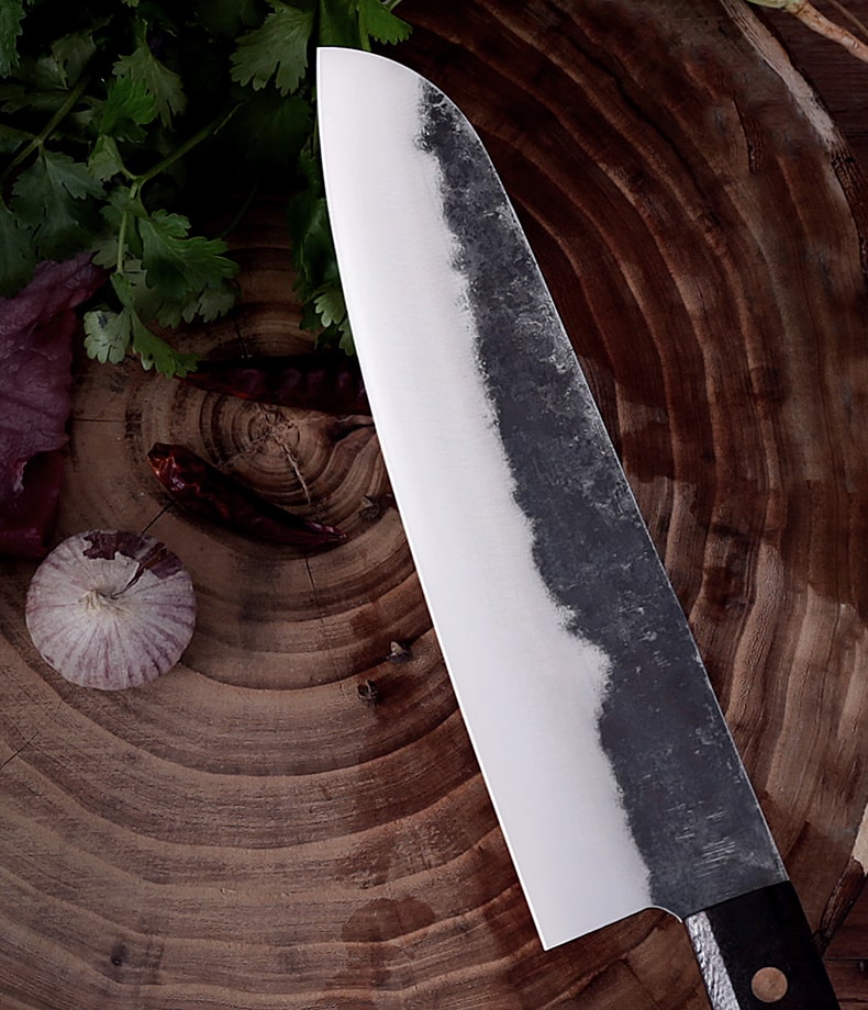 Couteau japonais Santoku en acier Damas- Manche en bois d'ébène