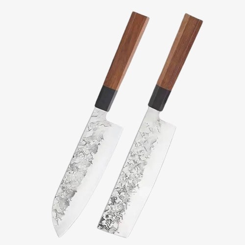 Set de deux Couteaux  Japonais Santoku, Nakiri en Acier Damas - Collection Takedo