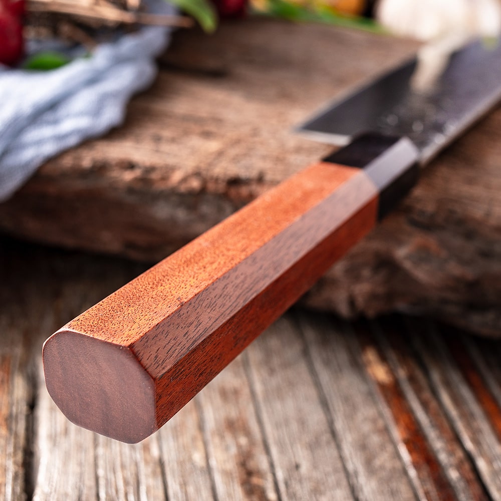 Couteau japonais Santoku en acier Damas - Manche en bois de wengé