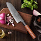 Couteau japonais Santoku en acier Damas - Manche en bois de rose et ébène