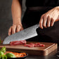 Couteau japonais Santoku en acier Damas - Manche en bois de rose et ébène