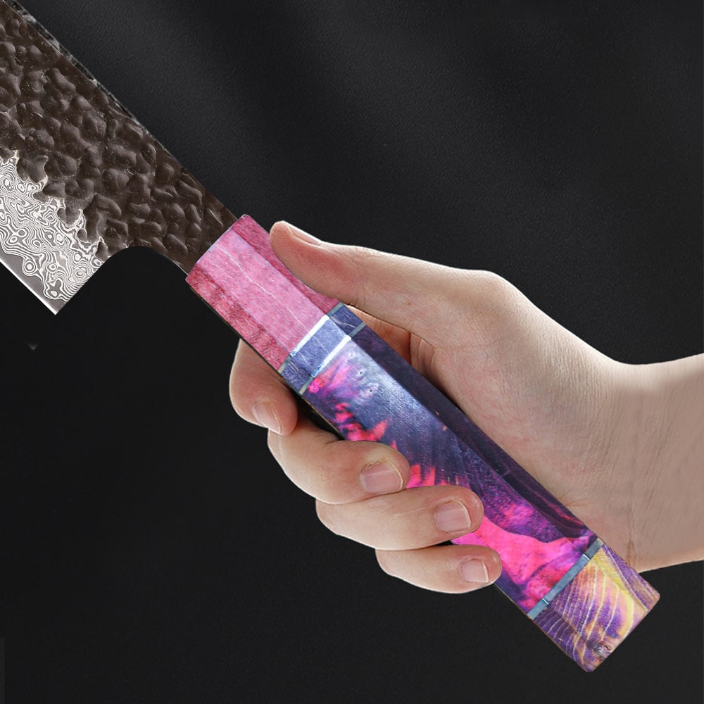 Couteau japonais Santoku en acier Damas - Manche en bois stabilisé