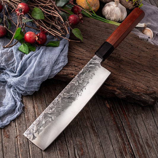 Set de deux couteaux japonais Santoku, Nakiri en acier Damas - Manche en bois de wengé