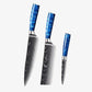 Set de Trois Couteaux  Japonais Gyuto, Santoku, Petty en Acier Damas - Chef Takumi - Ice Blue