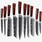 Set de Dix Couteaux  Japonais  en Acier Damas - Chef Takumi - Ruby Wood