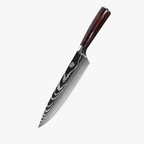 Set de Trois Couteaux Japonais Gyuto, Santoku, Petty en Acier Damas - Chef Takumi - Natural Teak