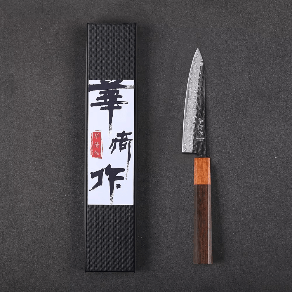 Couteau  Japonais Petty en Acier Damas - Manche en bois de rose