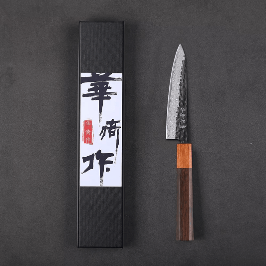 Couteau  Japonais Petty en Acier Damas - Manche en bois de rose