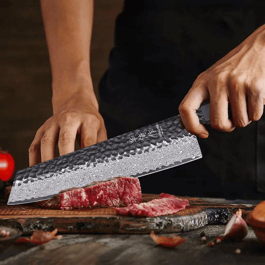 Couteau  Japonais Kiritsuke en Acier Damas - Manche en  bois d’olivier