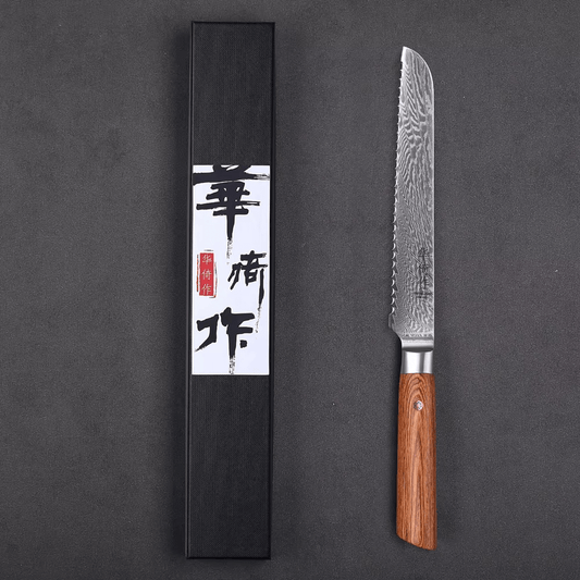 Couteau  Japonais A Pain en Acier Damas - Manche en bois pakka