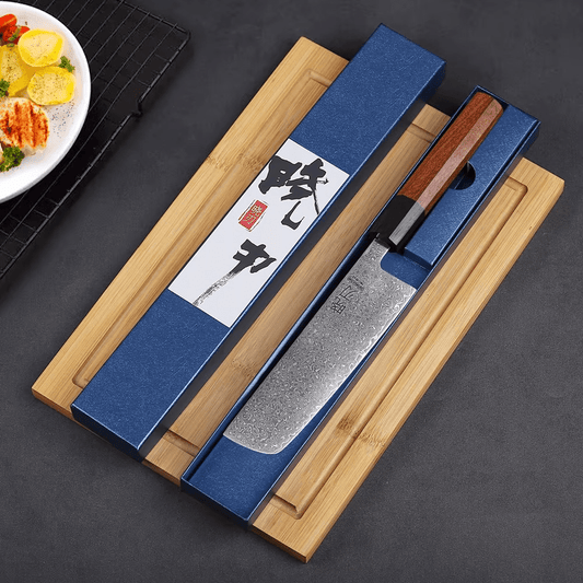 Couteau japonais Nakiri forgé à la main en acier Damas - Manche en bois de rose et ébène