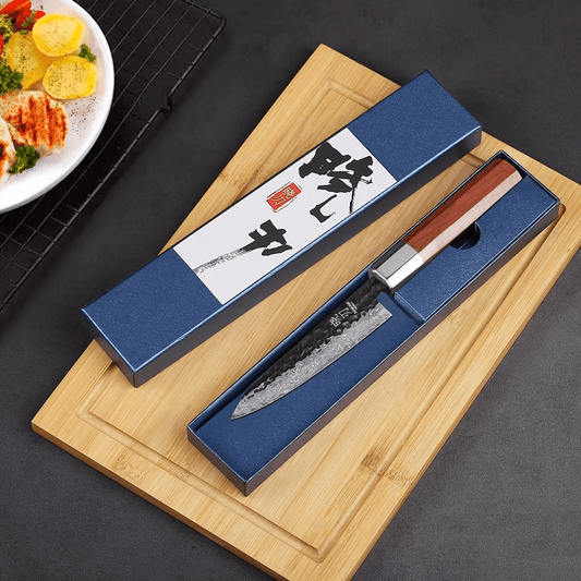 Couteau  Japonais Petty en Acier Damas - Manche en bois de rose  et acier inoxydable