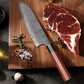 Couteau japonais Santoku en acier Damas - Manche en bois de rose et ébène