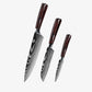 Set de Trois Couteaux  Japonais Gyuto, Santoku, Petty en Acier Damas - Chef Takumi - Natural Teak