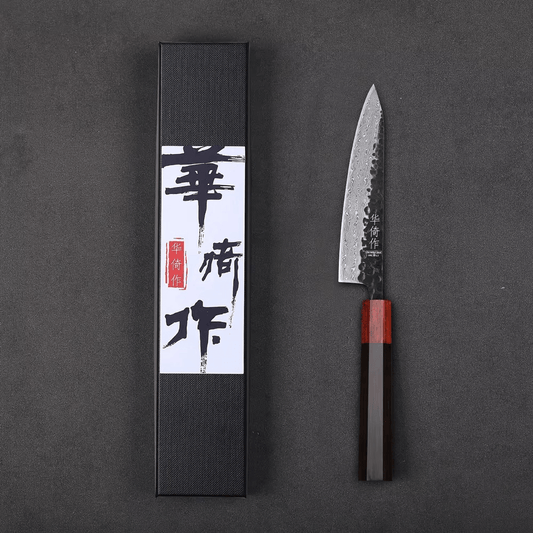 Couteau  Japonais Petty en Acier Damas - Manche en bois d'ébène et santal rouge