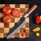 Couteau japonais Santoku en acier Damas - Manche en bois de rose  et acier inoxydable