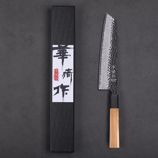 Couteau  Japonais Kiritsuke en Acier Damas - Manche en  bois d’olivier