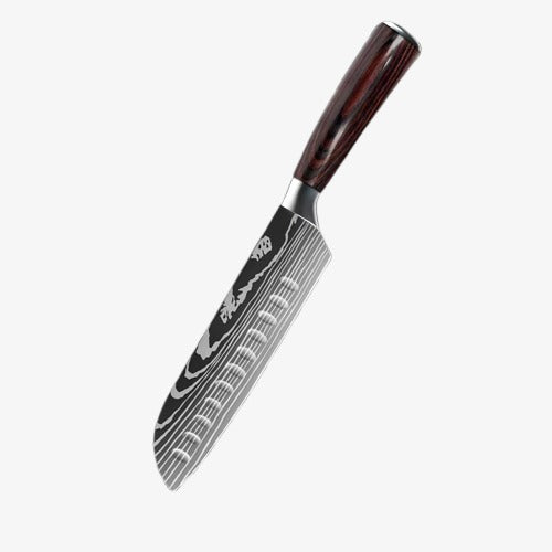 Couteau  Japonais Santoku en Acier Damas - Chef Takumi - Natural Teak
