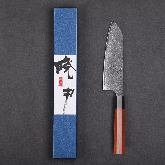 Couteau japonais Santoku en acier Damas - Manche en bois de rose et ébène