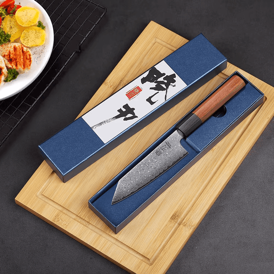 Couteau  Japonais Petty en Acier Damas -  Manche en bois de rose et ébène
