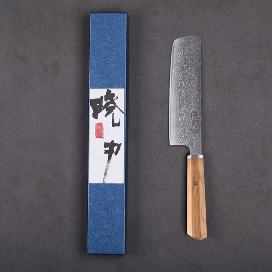 Couteau japonais Nakiri forgé à la main en acier Damas - Manche en  bois d’olivier