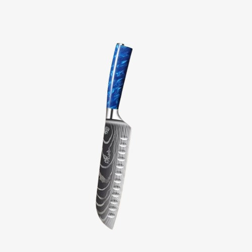 Couteau  Japonais Santoku en Acier Damas - Chef Takumi - Ice Blue
