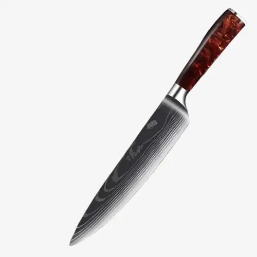 Set de Trois Couteaux Japonais Gyuto, Santoku, Petty en Acier Damas - Chef Takumi - Ruby Wood