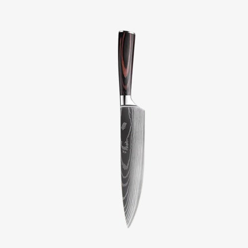 Set de Quatre Couteaux  Japonais Gyuto, Nakiri, Santoku, Utilitaire, en Acier Damas - Chef Takumi - Natural Teak