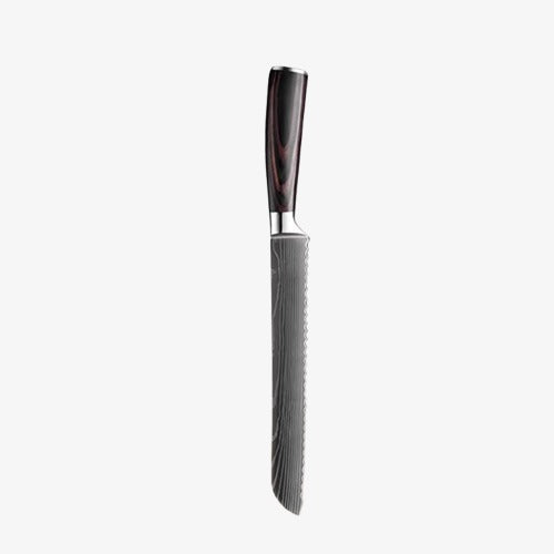 Set de Cinq Couteaux  Japonais Gyuto, Santoku, Petty,  à désosser et à pain, en Acier Damas - Chef Takumi - Natural Teak