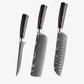 Set de Trois Couteaux  Japonais Nakiri, Santoku, à Désosser en Acier Damas - Chef Takumi - Natural Teak