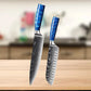 Couteau japonais Santoku en acier damas - Manche en bois stabilisé